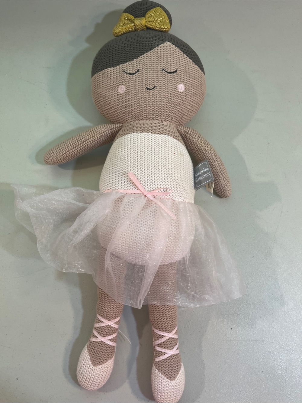 Handmade Knit Ballerina Doll - Pink and Gray Plush Toy